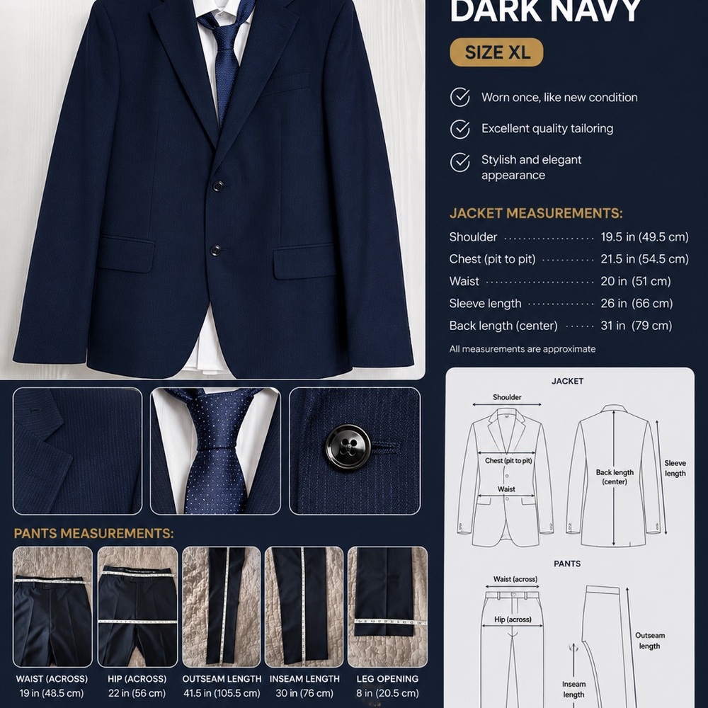 Dark Navy Men's Suit Jacket & Pants - Classic Two-Piece Suit